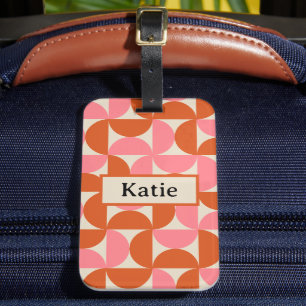 Étiquette À Bagage Monogramme d'orange rose moderne du milieu du sièc