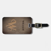 Étiquette À Bagage Monogramme doré Faux cuir Marron foncé  (Devant horizontal)