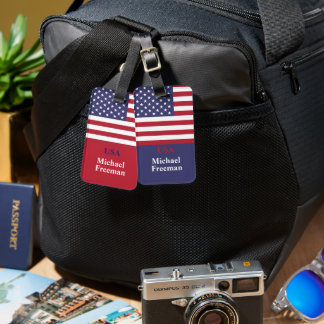 Étiquette À Bagage Monogramme Drapeau américain USA Fête du 4 juillet