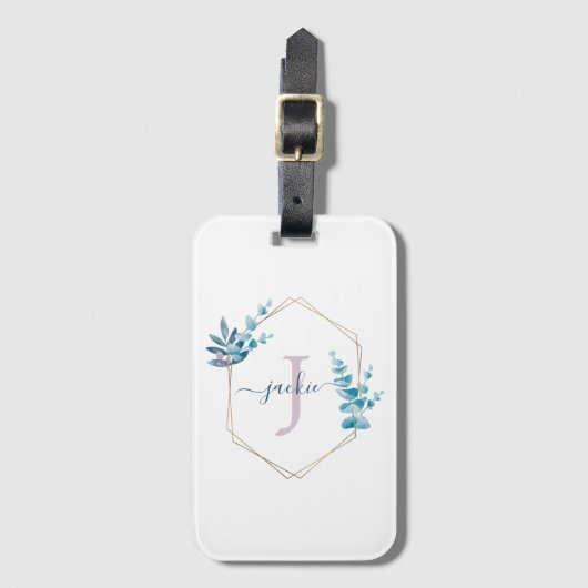 Étiquette À Bagage Monogramme du cadre d'Eucalyptus à l'aquarelle de  (Devant Vertical)