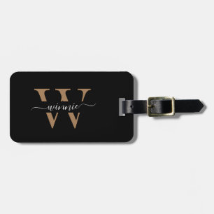 Étiquette À Bagage Monogramme Elegant Black Gold Nom élégant