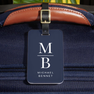 Étiquette À Bagage Monogramme élégant bleu marine