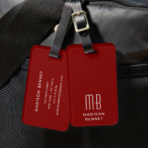 Étiquette À Bagage Monogramme élégant bordeaux