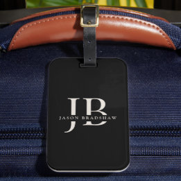 Étiquette À Bagage Monogramme élégant classique et nom noir