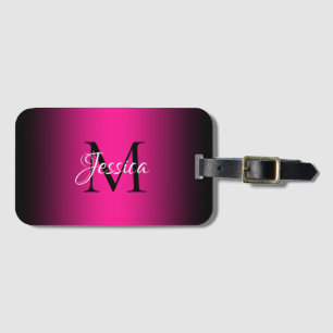 Étiquette À Bagage Monogramme élégant d'Ombre rose et noir profond