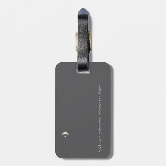 Étiquette À Bagage Monogramme élégant et moderne sur le voyage gris (Dos Vertical)