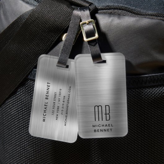 Étiquette À Bagage Monogramme élégant gris argent