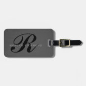 Étiquette À Bagage Monogramme élégant gris foncé (Devant horizontal)