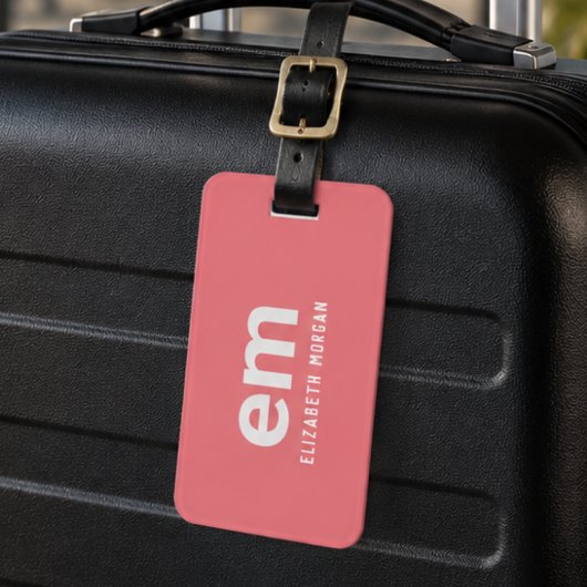 Étiquette À Bagage Monogramme Élégant Moderne Voyage Rose