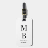 Étiquette À Bagage Monogramme Élégant Noir Et Blanc (Devant Vertical)