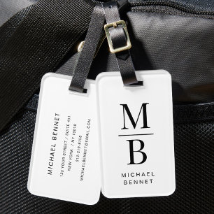 Étiquette À Bagage Monogramme Élégant Noir Et Blanc