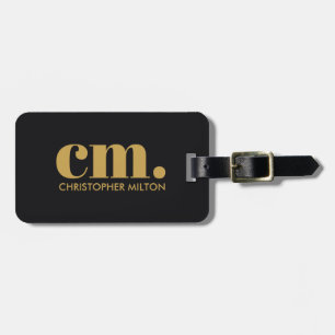 Étiquette À Bagage Monogramme élégant noir orné gras