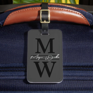 Étiquette À Bagage Monogramme Élégant Nom