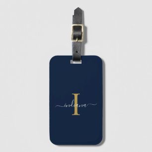 Étiquette À Bagage Monogramme élégant Nom initial du script Voyage