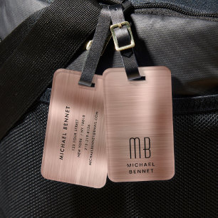 Étiquette À Bagage Monogramme élégant or rose