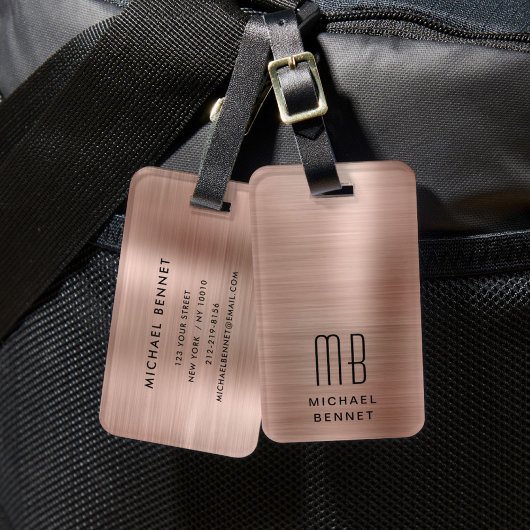 Étiquette À Bagage Monogramme élégant or rose