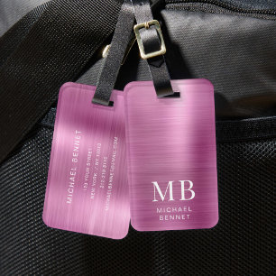 Étiquette À Bagage Monogramme Élégant Rose