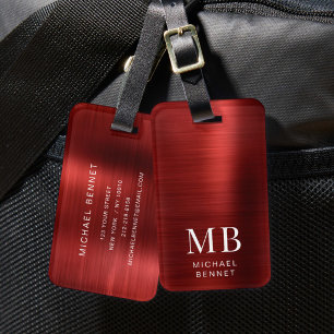 Étiquette À Bagage Monogramme Élégant Rouge