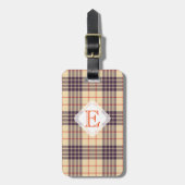 Étiquette À Bagage Monogramme, élégant tartan écossais en plaid beige (Devant Vertical)