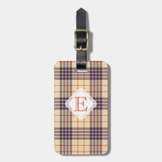 Étiquette À Bagage Monogramme, élégant tartan écossais en plaid beige (Devant Vertical)