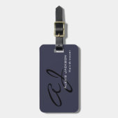 Étiquette À Bagage Monogramme élégant tendance gris foncé bleu (Devant Vertical)