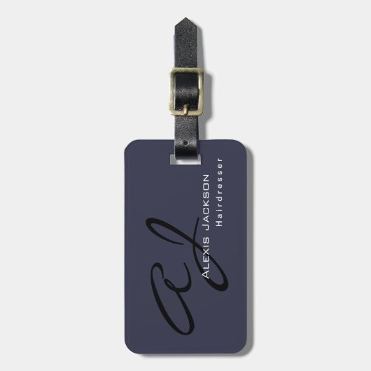 Étiquette À Bagage Monogramme élégant tendance gris foncé bleu (Devant Vertical)