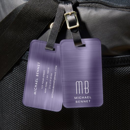 Étiquette À Bagage Monogramme Élégant Violet