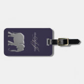 Étiquette À Bagage Monogramme éléphant argent moderne (Devant horizontal)