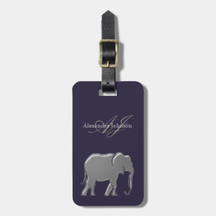 Étiquette À Bagage Monogramme éléphant argent moderne