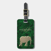 Étiquette À Bagage Monogramme Emerald Green et Gold Elephant (Devant Vertical)