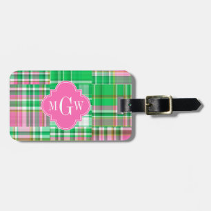 Étiquette À Bagage Monogramme Emerald Hot rose Preppwork Madras