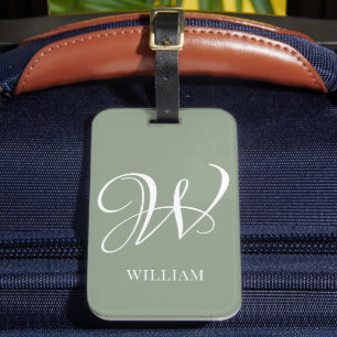 Étiquette À Bagage Monogramme Émeraude Élégant Personnalisé Initial