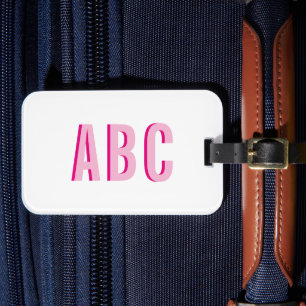 Étiquette À Bagage Monogramme empilé gras rose à 3 lettres
