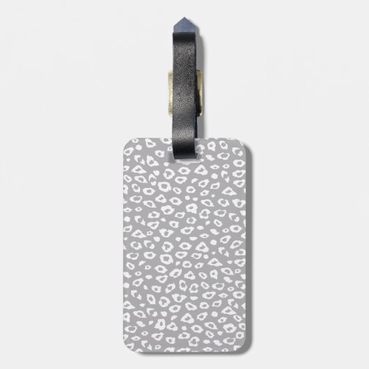 Étiquette À Bagage Monogramme Empreinte de léopard gris et blanc (Dos Vertical)
