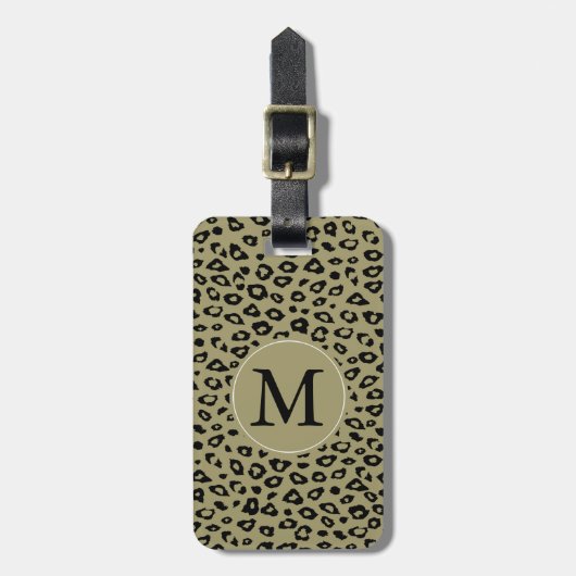 Étiquette À Bagage Monogramme Empreinte de léopard noir or (Devant Vertical)