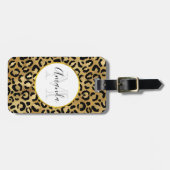 Étiquette À Bagage Monogramme Empreinte de léopard sauvage et exotiqu (Devant horizontal)
