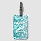 Étiquette À Bagage Monogramme Empreinte de léopard Turquoise (Devant Vertical)