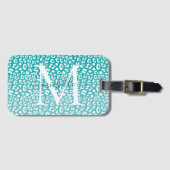 Étiquette À Bagage Monogramme Empreinte de léopard Turquoise (Devant Horizontal)