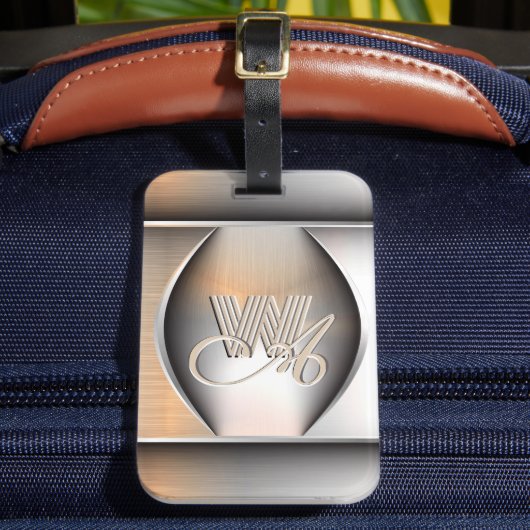 Étiquette À Bagage Monogramme en acier brossé brillant (Insitu Rectoal 2)