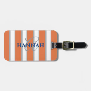 Étiquette À Bagage Monogramme en bande de Cabana en orange