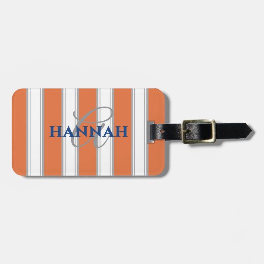Étiquette À Bagage Monogramme en bande de Cabana en orange (Devant horizontal)