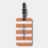 Étiquette À Bagage Monogramme en bande de Cabana en orange (Devant Vertical)
