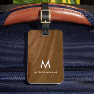 Étiquette À Bagage Monogramme en Bois Faux Moderne