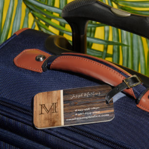 Étiquette À Bagage Monogramme en bois rustique