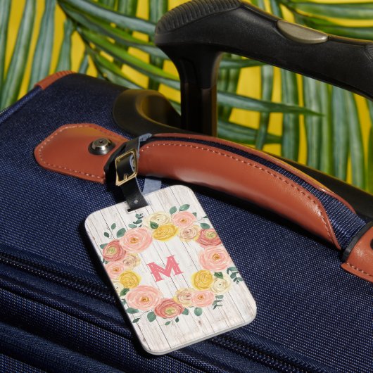 Étiquette À Bagage Monogramme en bois vieilli Rose et couronne d'euca (Insitu Rectoal 1)
