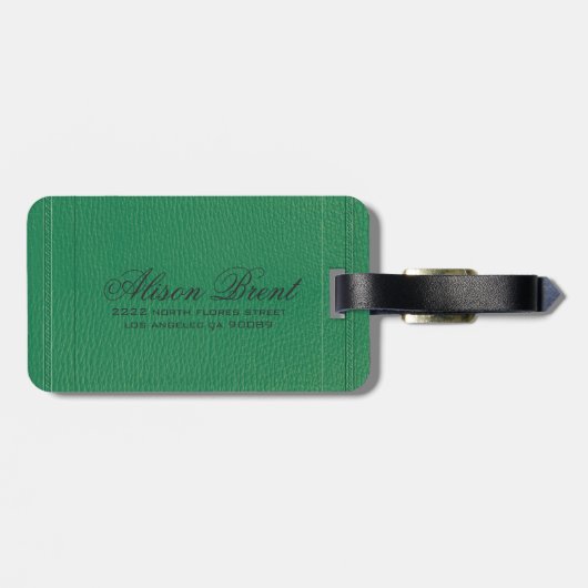 Étiquette À Bagage Monogramme en cuir de renard vert simple (Dos horizontal)