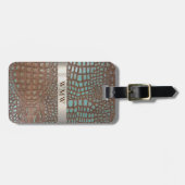 Étiquette À Bagage Monogramme en cuir numérique Brown turquoise en ti (Devant horizontal)