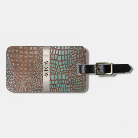 Étiquette À Bagage Monogramme en cuir numérique Brown turquoise en ti (Devant horizontal)