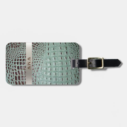 Étiquette À Bagage Monogramme en cuir numérique Brown turquoise en ti (Devant horizontal)