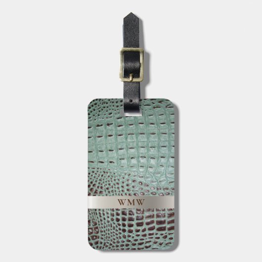 Étiquette À Bagage Monogramme en cuir numérique Brown turquoise en ti (Devant Vertical)